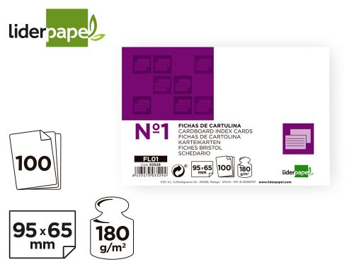 Fichas em cartolina, emb. com 100, 65x95 mm, lisa , Liderpapel , 3529 , 8423473035294